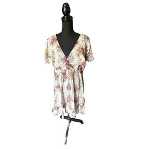 Torrid Challis Caplet Skater Dress – Women’s 3X, Cream Floral Surplice Neck